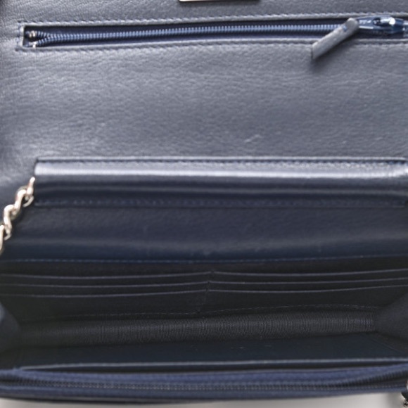 CHANEL Grained Calfskin Quilted CC Box Wallet On Chain WOC Navy - Picture 5 of 13